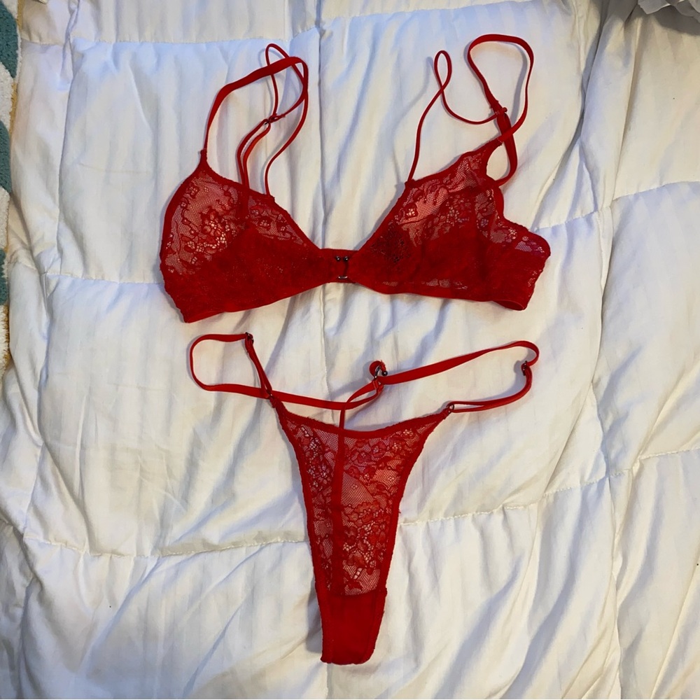 Monique Morin Amphitrite Red Bralette and Thong Set - Picture 4 of 6